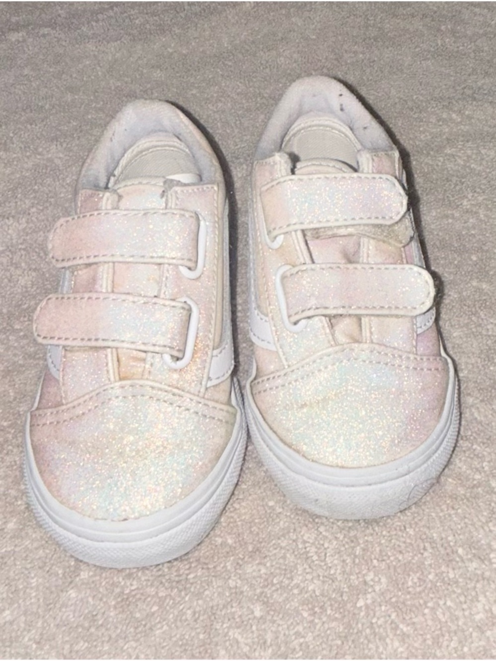 Kids Vans Sparkle Glitter Velcro Sneakers - off white